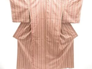 縞に幾何学模様織出し手織り紬単衣着物